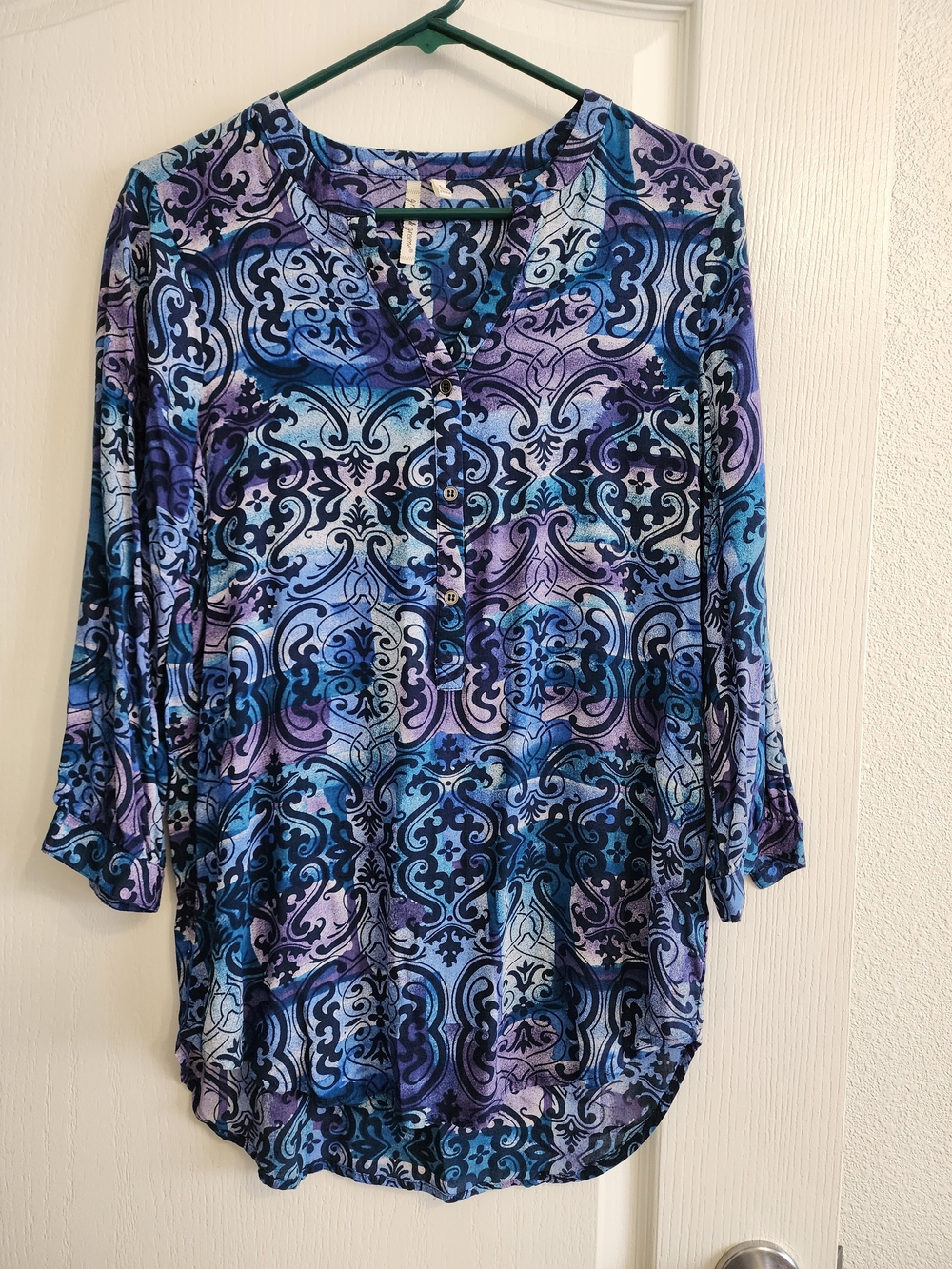 grand & greene Blue and Purple Paisley Henley Tunic
